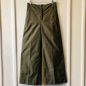 Olive High-Waist Wide-Leg J.Crew Trousers